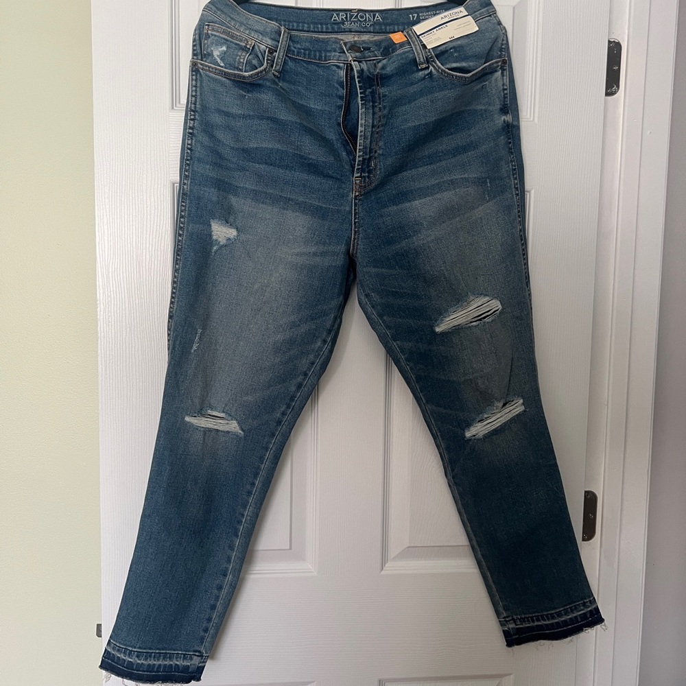 Womens distressed Arizona Blue Skinny Ankle High Rise slim Jeans size 17
